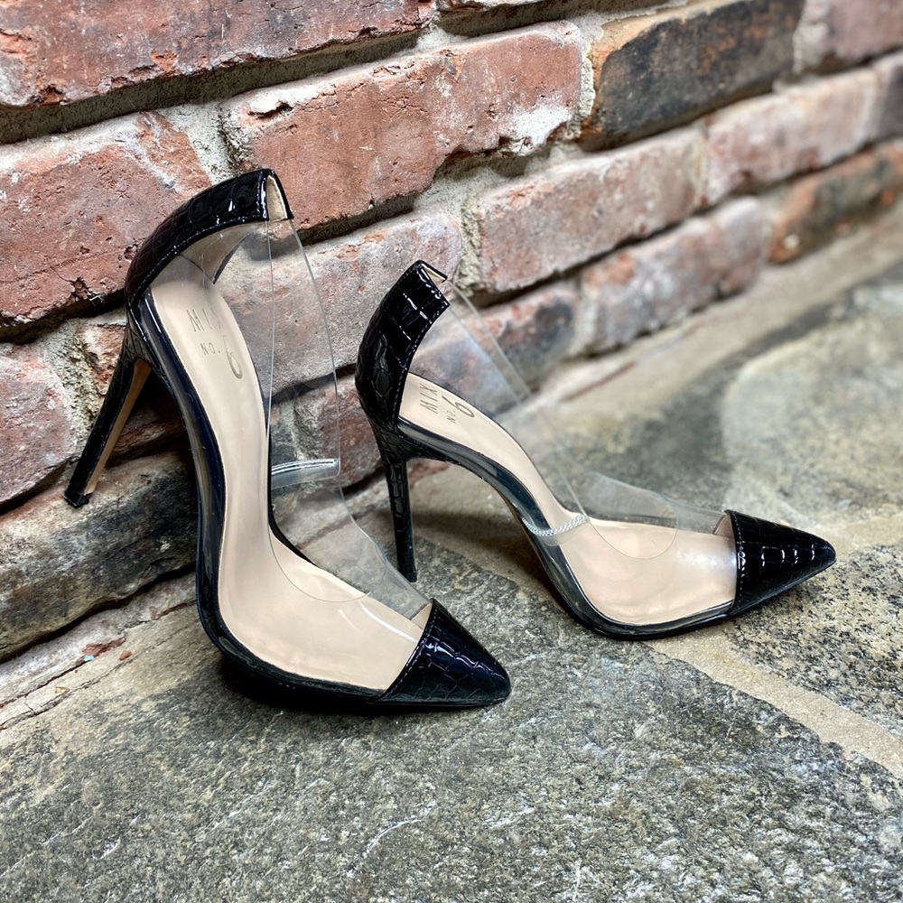 Black Crocodile See Through Heels